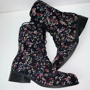Wild Diva Floral Combat Boots Women w Lace & zippr